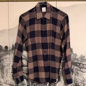 Sandro Navy and Orange Plaid Men's Shirt - S